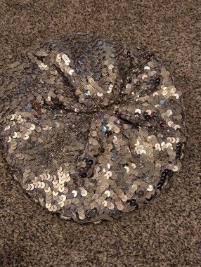 Sequin Beanie Hat in Shimmering Silver